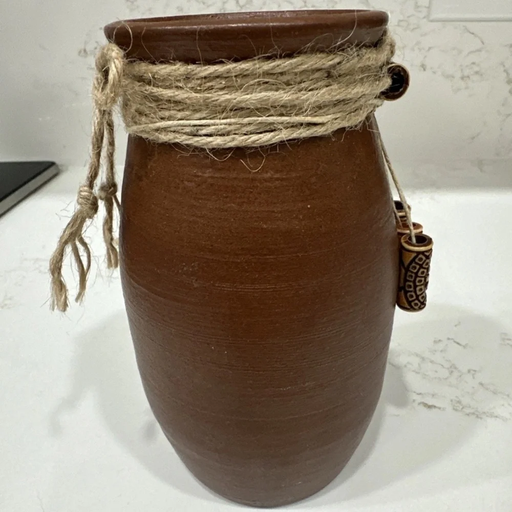 Signed 7” Terra Cotta Vase With Rustic/Tribal Aesthetic